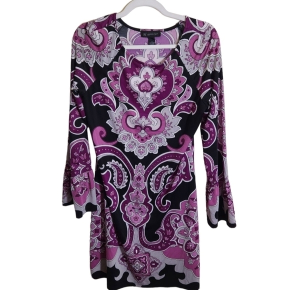 Inc International Concept Mod 70s Style Purple Paisley Shirt Dress Size S - Picture 2 of 5